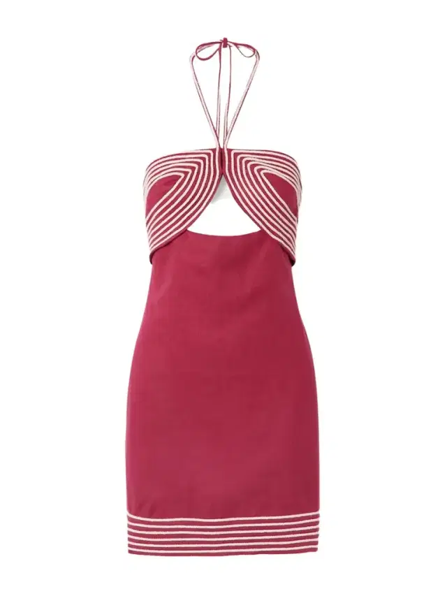 ANDRES OTALORA De Coco Embroidered Linen Halterneck Mini Dress