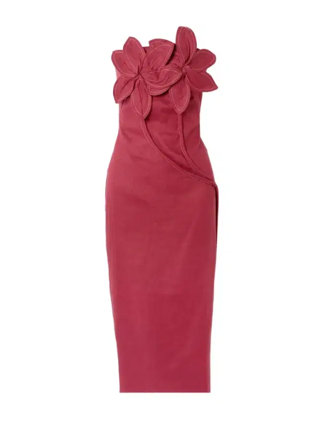 Florecer Strapless Appliquéd Linen Midi Dress