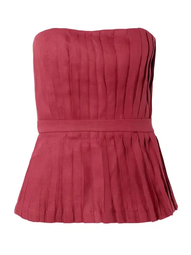 Encantadora Strapless Belted Pleated Linen Top