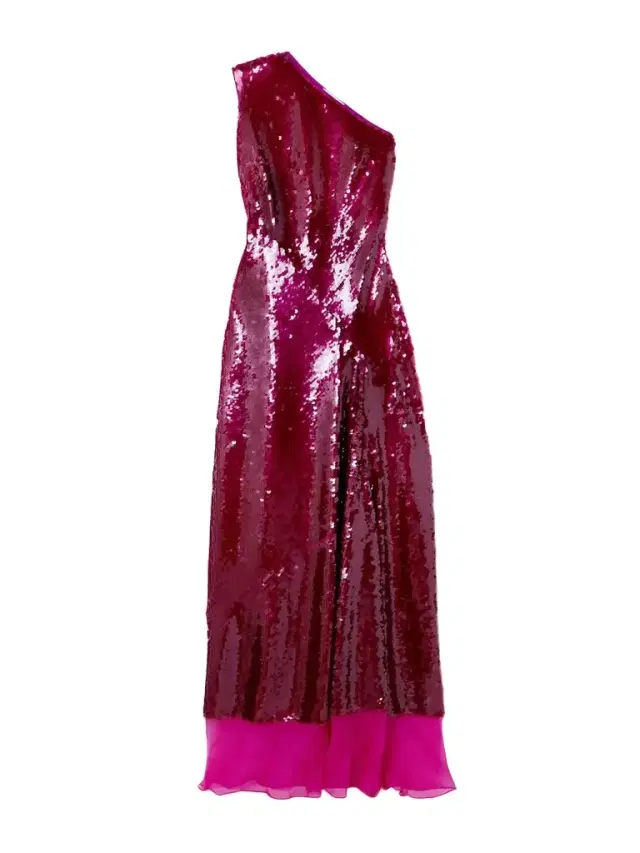 One-shoulder Chiffon-trimmed Sequined Tulle Gown
