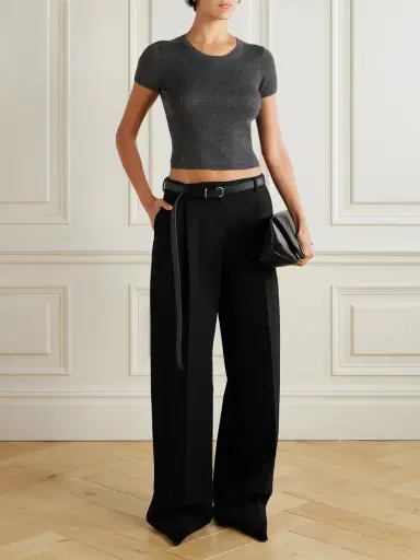 ÉTERNE Baby Tee Cropped Ribbed Cashmere T-shirt | Thumbnail 2