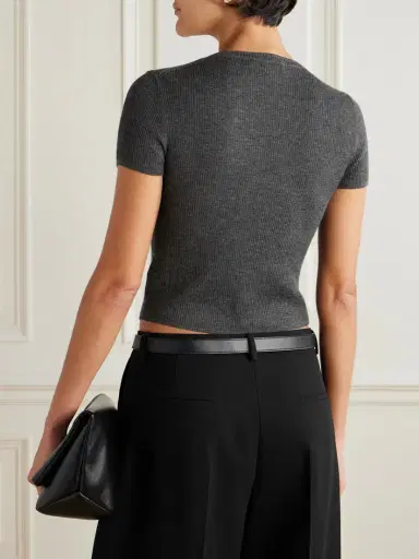 ÉTERNE Baby Tee Cropped Ribbed Cashmere T-shirt | Thumbnail 3