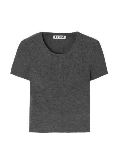 ÉTERNE Baby Tee Cropped Ribbed Cashmere T-shirt | Thumbnail 1