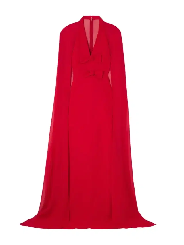 Cape-effect Bow-embellished Crepe Gown