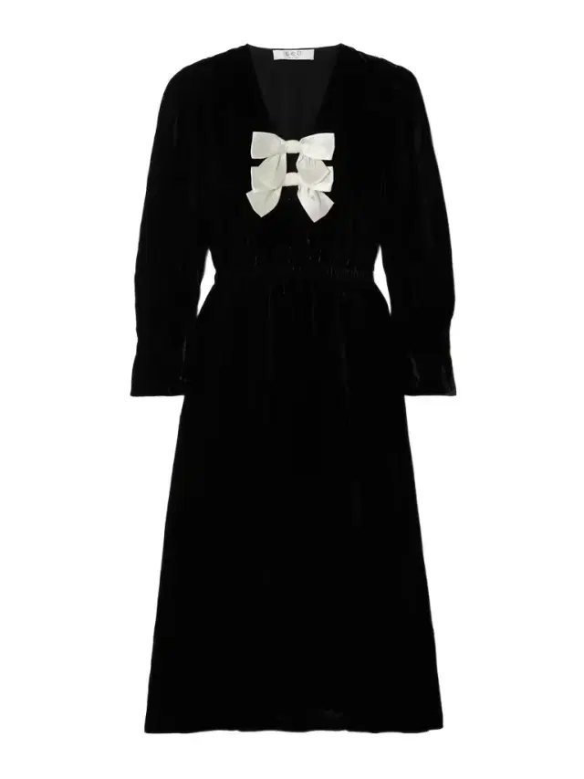 Seraphine Satin-trimmed Velvet Midi Dress