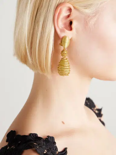 Oscar de la Renta Beaded Gold-tone Clip Earrings | Thumbnail 2