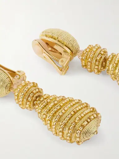 Oscar de la Renta Beaded Gold-tone Clip Earrings | Thumbnail 3