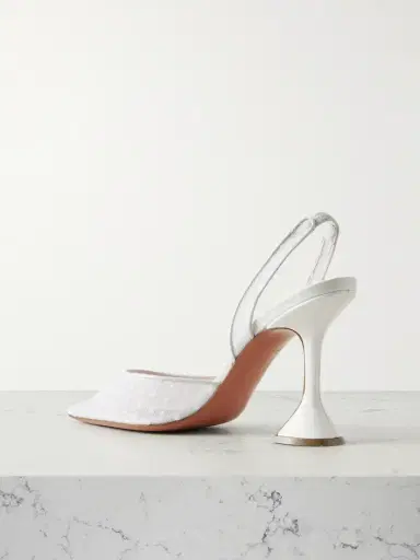 Amina Muaddi Holli Leather-trimmed Flocked Polka-dot Mesh Slingback Pumps | Thumbnail 3 Amina Muaddi Holli Leather-trimmed Flocked Polka-dot Mesh Slingback Pumps | Thumbnail 3