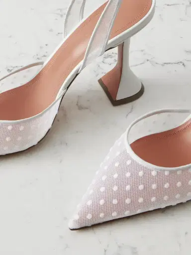 Amina Muaddi Holli Leather-trimmed Flocked Polka-dot Mesh Slingback Pumps | Thumbnail 4 Amina Muaddi Holli Leather-trimmed Flocked Polka-dot Mesh Slingback Pumps | Thumbnail 4