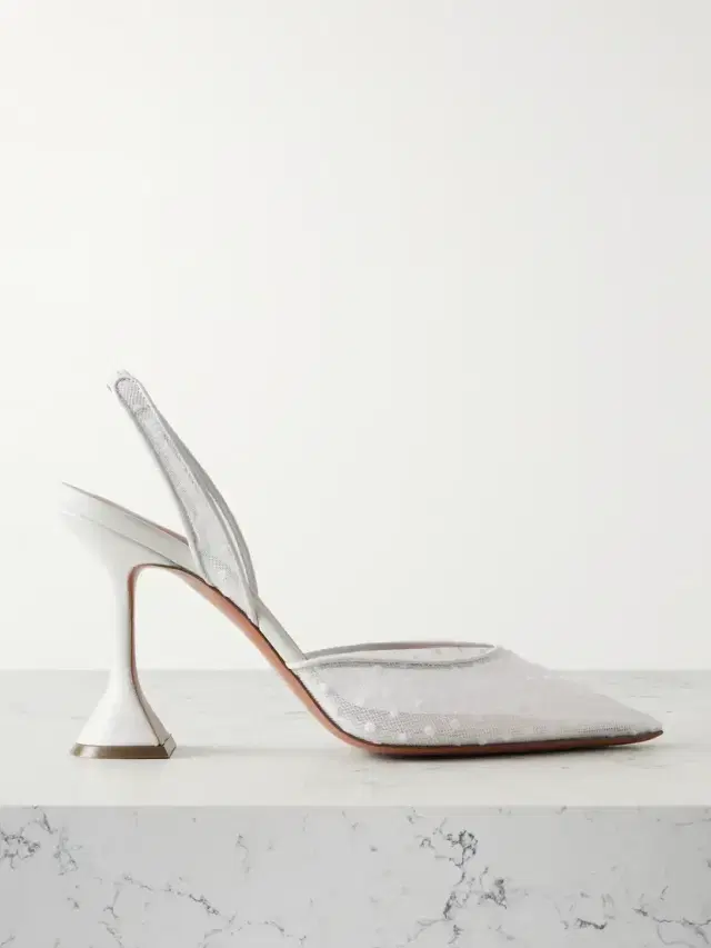 Holli Leather-trimmed Flocked Polka-dot Mesh Slingback Pumps