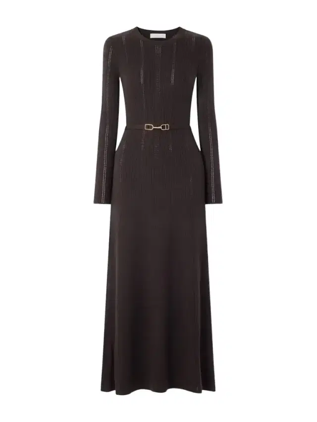Imagene Belted Ribbed Pointelle-knit Wool Midi Dress