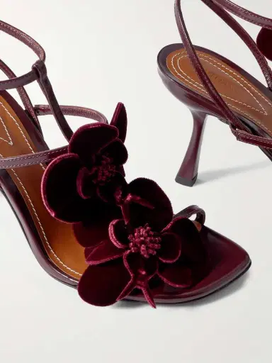 Zimmermann Orchid Appliquéd Velvet-trimmed Glossed-leather Sandals | Thumbnail 4 Zimmermann Orchid Appliquéd Velvet-trimmed Glossed-leather Sandals | Thumbnail 4