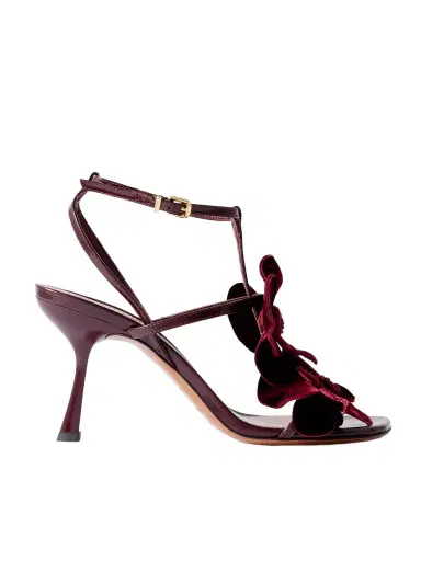 Zimmermann Orchid Appliquéd Velvet-trimmed Glossed-leather Sandals | Thumbnail 1 Zimmermann Orchid Appliquéd Velvet-trimmed Glossed-leather Sandals | Thumbnail 1