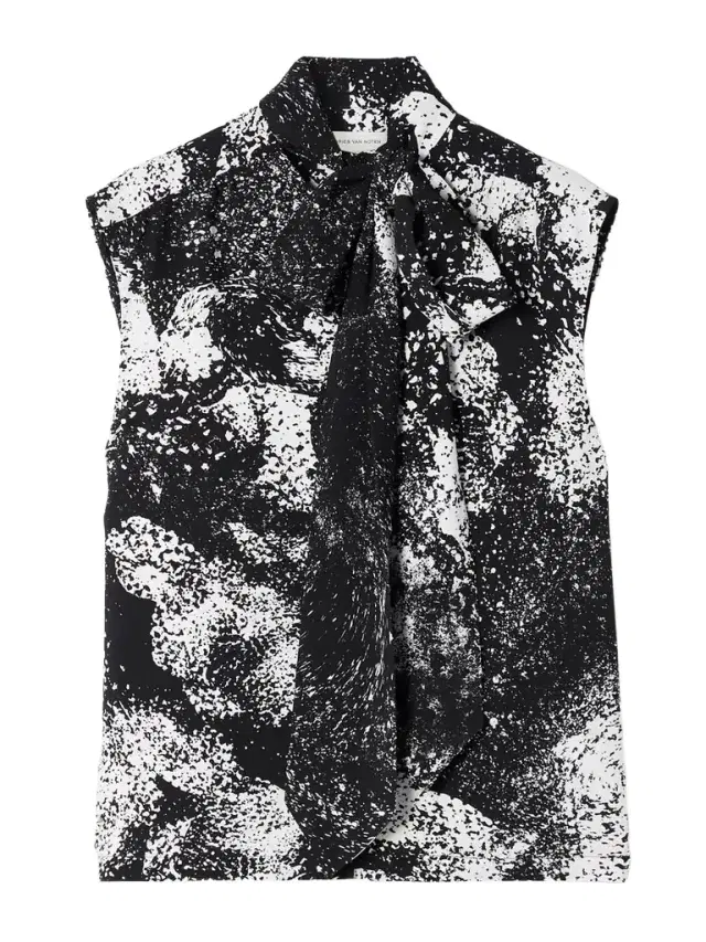 Tie-neck Printed Crepe Top