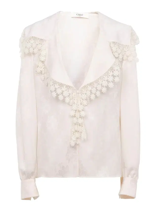 Chloé Silk Jacquard And Lace Maxi-Collar Blouse