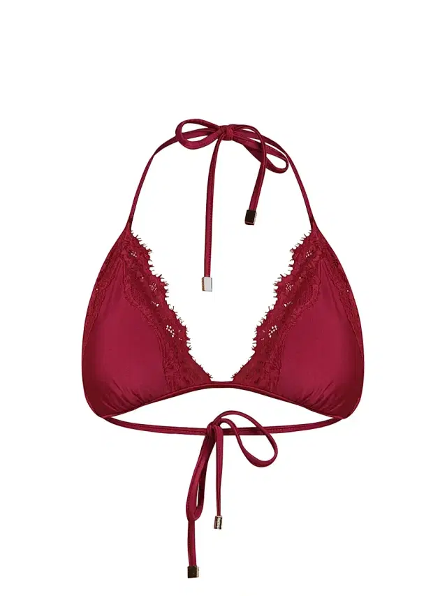 L'AGENCE Women's Annabelle Halterneck Triangle Bikini Top - Black Cherry