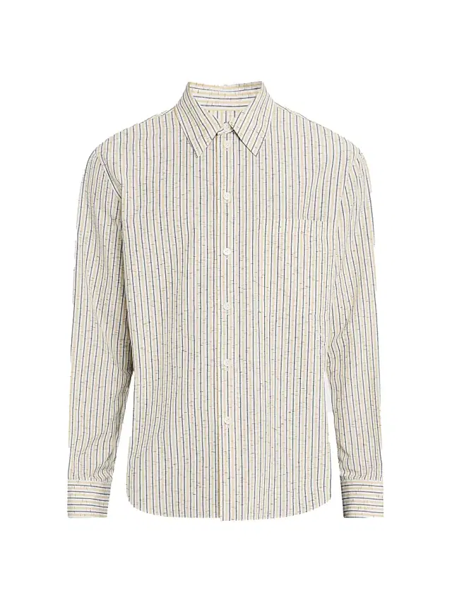 Bottega Veneta Men's Striped Cotton-Linen Blend Long-Sleeve Shirt - Chalk Charcoal