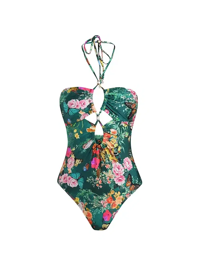 L'AGENCE Women's Shiva Tropical-Printed Halterneck One-Piece Swimsuit