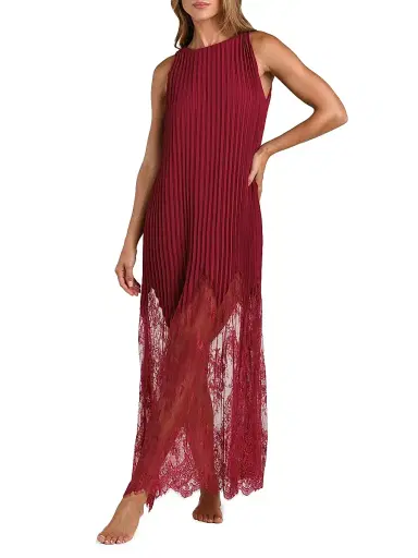 L'Agence Women's Adalynn Pleated Lace-Trimmed Cover-Up Maxi Dress - Black Cherry - Size Medium | Thumbnail 2 L'Agence Women's Adalynn Pleated Lace-Trimmed Cover-Up Maxi Dress - Black Cherry - Size Medium | Thumbnail 2