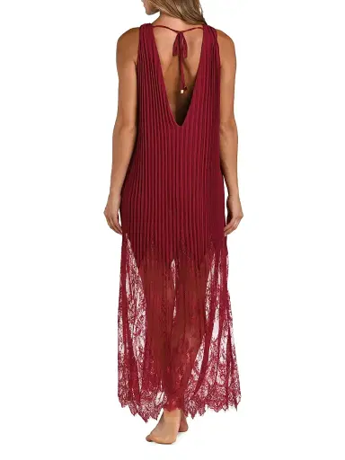 L'AGENCE Women's Adalynn Pleated Lace-Trimmed Cover-Up Maxi Dress - Black Cherry | Thumbnail 3
