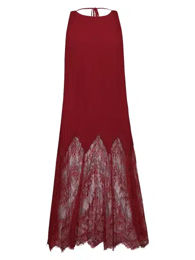 L'AGENCE Women's Adalynn Pleated Lace-Trimmed Cover-Up Maxi Dress - Black Cherry | Thumbnail 1