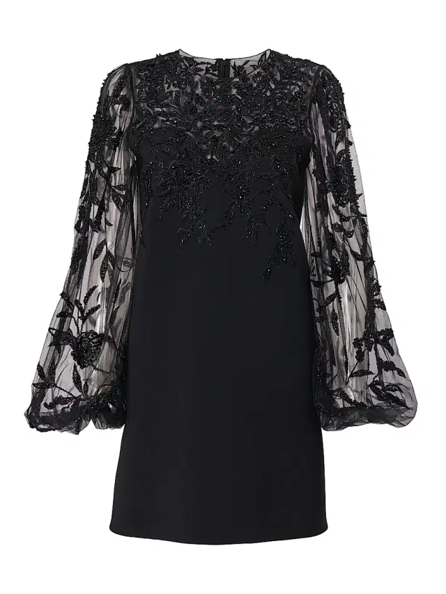 Carolina Herrera Women's Embellished Lace Puff-Sleeve Cocktail Dress - Black Multi