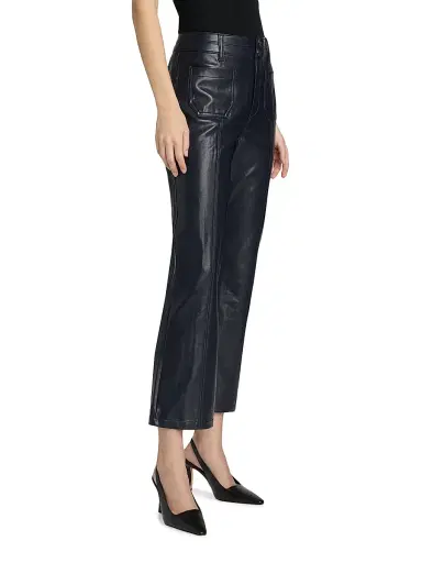Cinq à Sept Women's Dorothea Faux Leather Cropped Flare Pants - Navy - Size 12 | Thumbnail 4