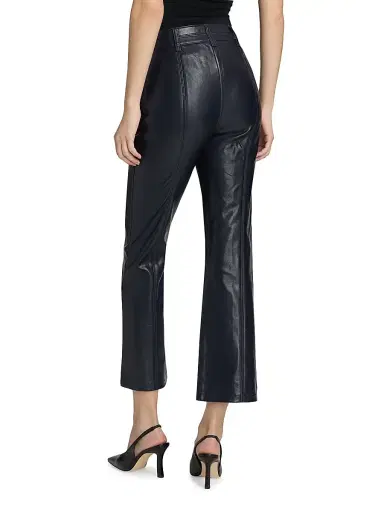 Cinq à Sept Women's Dorothea Faux Leather Cropped Flare Pants - Navy - Size 12 | Thumbnail 5