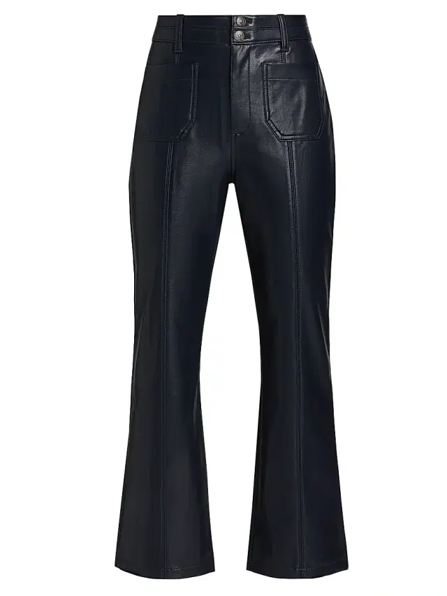 Women's Dorothea Faux Leather Cropped Flare Pants - Navy
