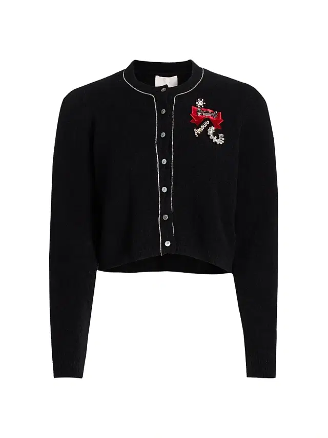 Women's Allura Crystal Brooch-Embellished Bouclé Cardigan - Black Clear