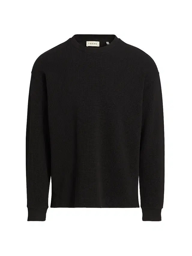 FRAME Men's Waffle-Textured Crewneck T-Shirt - Black