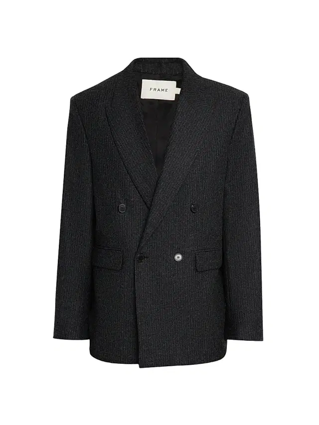 FRAME Men's Pinstripe Wool-Blend Double-Breasted Blazer - Dark Grey