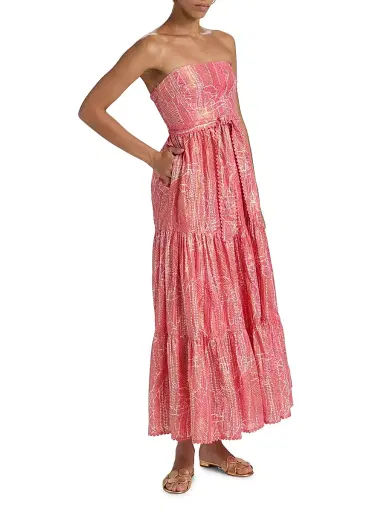 Poupette St Barth Women's Thelma Printed Cotton Strapless Tie-Waist Maxi Dress | Thumbnail 2