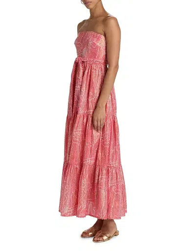 Poupette St Barth Women's Thelma Printed Cotton Strapless Tie-Waist Maxi Dress | Thumbnail 4