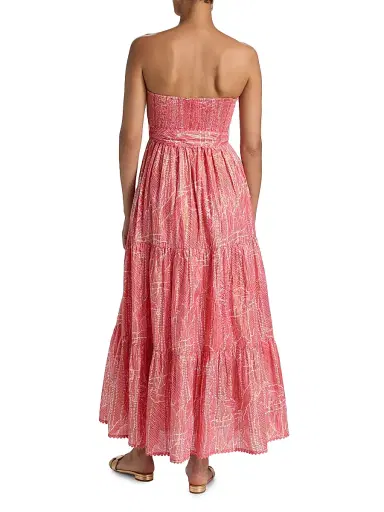 Poupette St Barth Women's Thelma Printed Cotton Strapless Tie-Waist Maxi Dress | Thumbnail 5