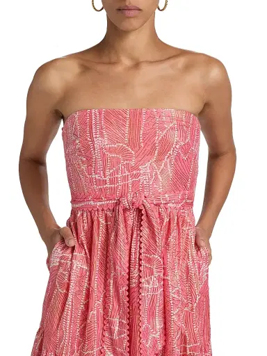 Poupette St Barth Women's Thelma Printed Cotton Strapless Tie-Waist Maxi Dress | Thumbnail 6