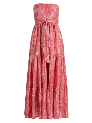 Poupette St Barth Women's Thelma Printed Cotton Strapless Tie-Waist Maxi Dress | Thumbnail 1