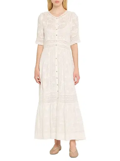 LoveShackFancy Women's Minka Lace-Trim Cotton Midi-Dress - True White - Size 6 | Thumbnail 2