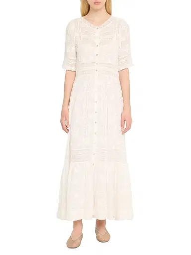 LoveShackFancy Women's Minka Lace-Trim Cotton Midi-Dress - True White - Size 6 | Thumbnail 3