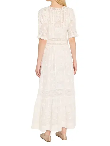 LoveShackFancy Women's Minka Lace-Trim Cotton Midi-Dress - True White - Size 6 | Thumbnail 4