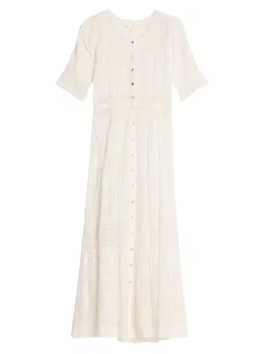 LoveShackFancy Women's Minka Lace-Trim Cotton Midi-Dress - True White - Size 6 | Thumbnail 1