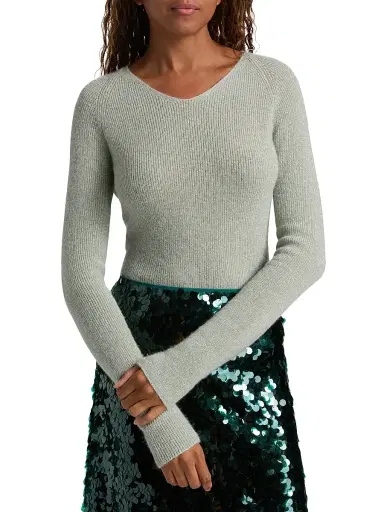 Vince Women's Metallic Rib-Knit V-Neck Sweater | Thumbnail 3 Vince Women's Metallic Rib-Knit V-Neck Sweater | Thumbnail 3