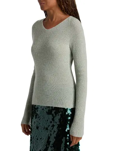 Vince Women's Metallic Rib-Knit V-Neck Sweater | Thumbnail 4 Vince Women's Metallic Rib-Knit V-Neck Sweater | Thumbnail 4
