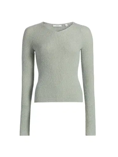 Vince Women's Metallic Rib-Knit V-Neck Sweater | Thumbnail 1 Vince Women's Metallic Rib-Knit V-Neck Sweater | Thumbnail 1