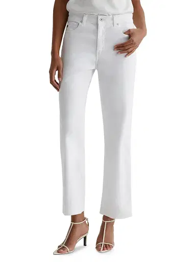 AG Jeans Women's Brinley Stretch Mid-Rise Straight Crop Jeans - White - Size 32 | Thumbnail 2 AG Jeans Women's Brinley Stretch Mid-Rise Straight Crop Jeans - White - Size 32 | Thumbnail 2