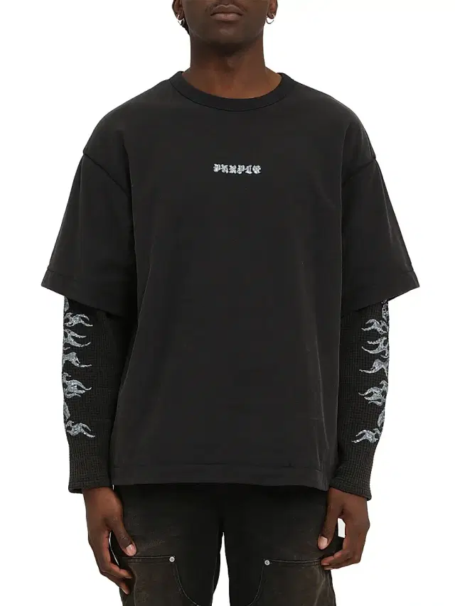 Men's Sequined Jersey Layered T-Shirt - Black