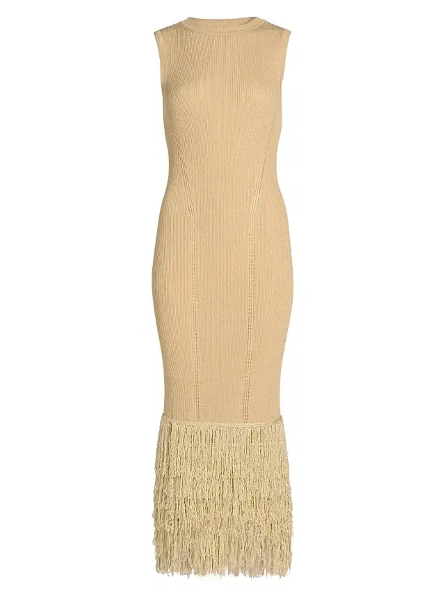 Milly Women's Raz Metallic Fringed Midi-Dress - Gold