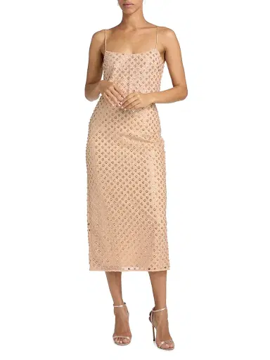 Milly Women's Rosemary Sequined Midi-Skirt - Tan | Thumbnail 2