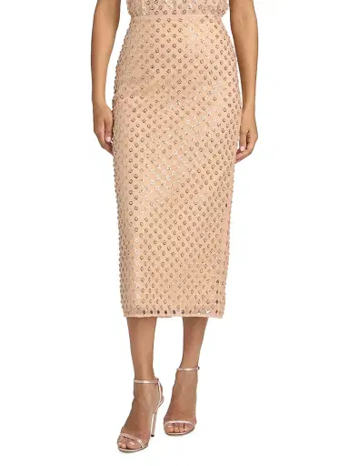 Milly Women's Rosemary Sequined Midi-Skirt - Tan | Thumbnail 3