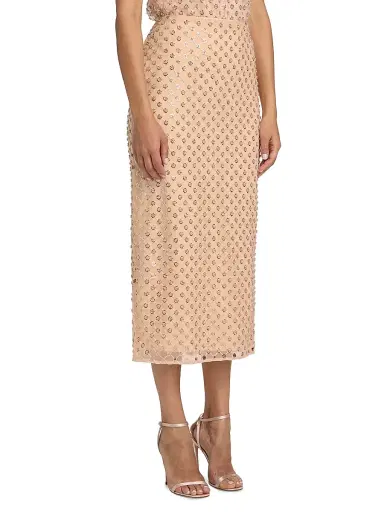 Milly Women's Rosemary Sequined Midi-Skirt - Tan | Thumbnail 4